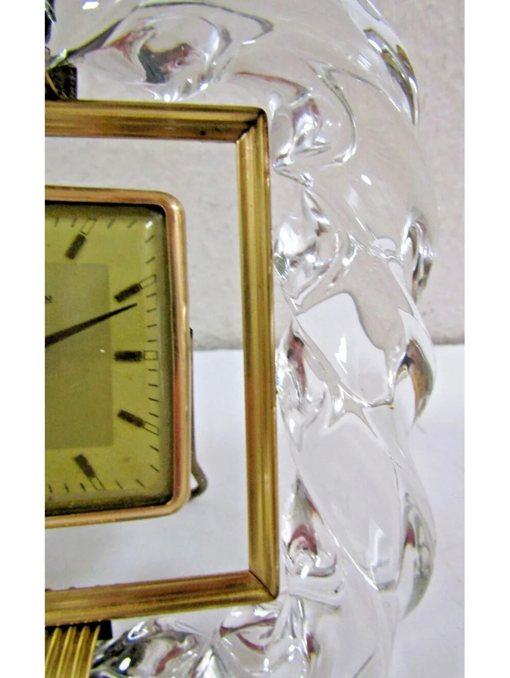 1940s New Haven Venini Twisted Glass  and Brass Desk Clock